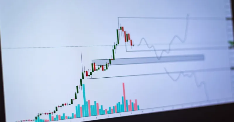 Detailed view of a cryptocurrency trading chart on a computer screen, showing market trends and price movements.