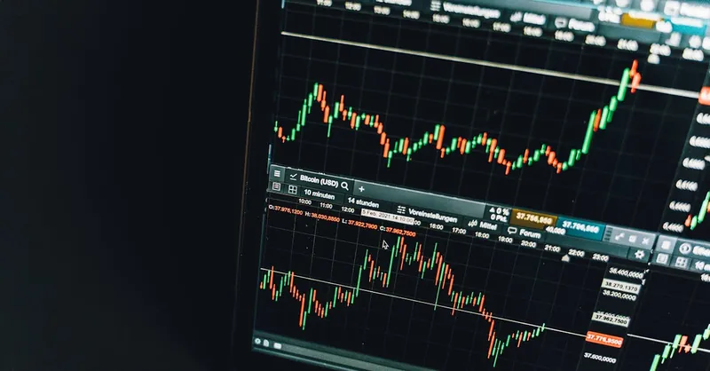 Close-up of a live cryptocurrency trading chart screen displaying dynamic market trends and analysis.